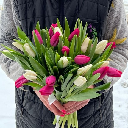Букет из белых ирозовых тюльпанов - купить с доставкой в Краснодаре